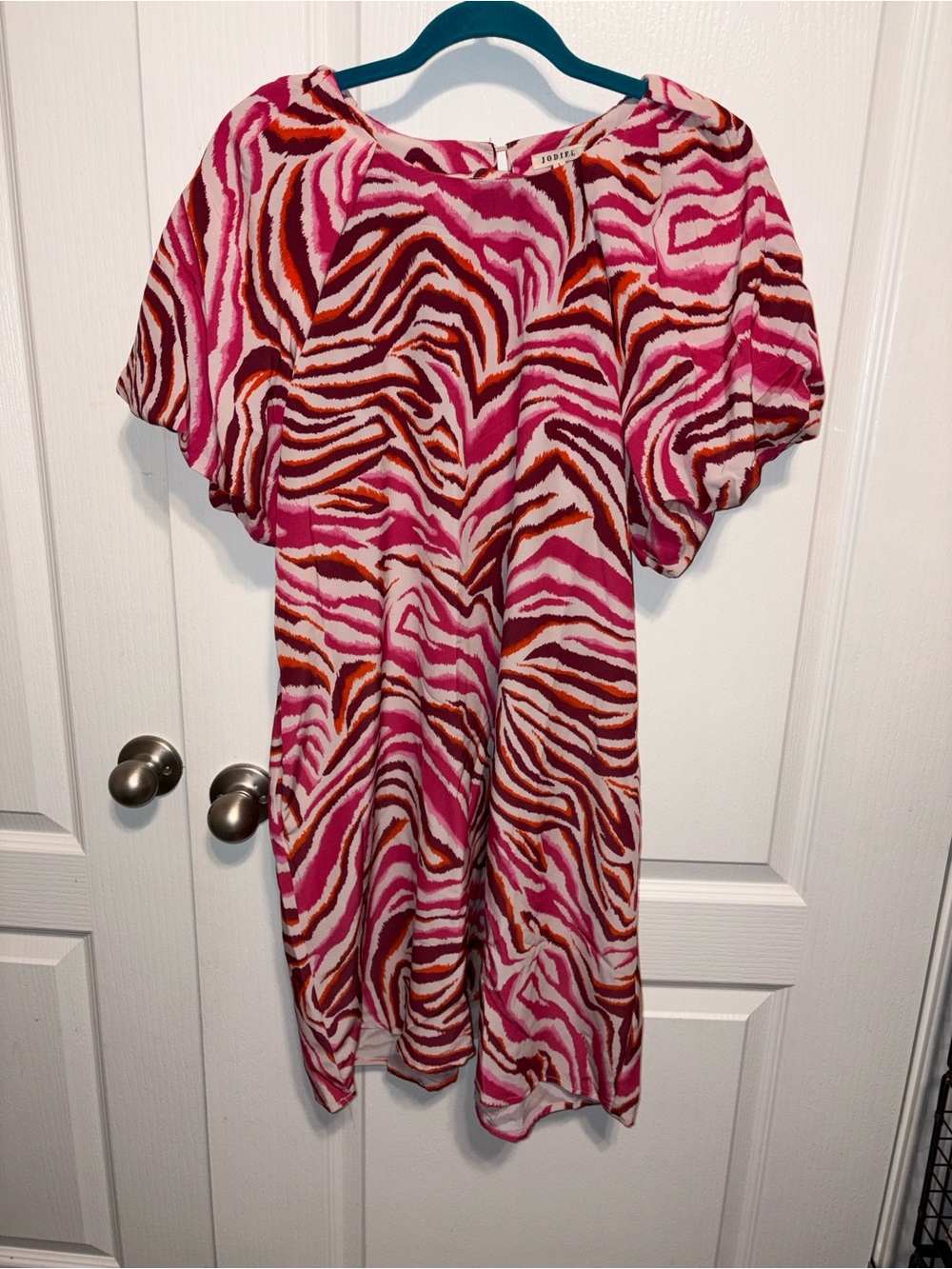 JODIFL Pink Zebra-Print Midi Dress with Rust Accents